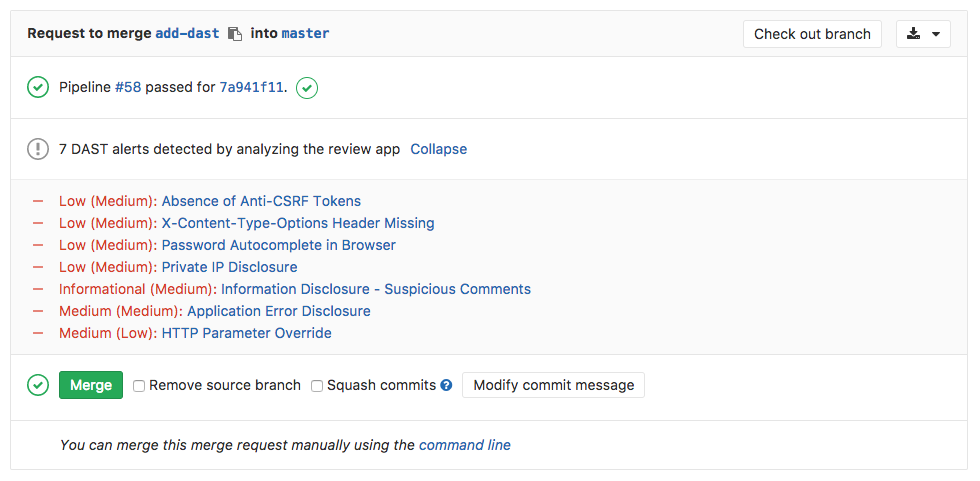 Dast · Merge requests · Project · User · Help · GitLab